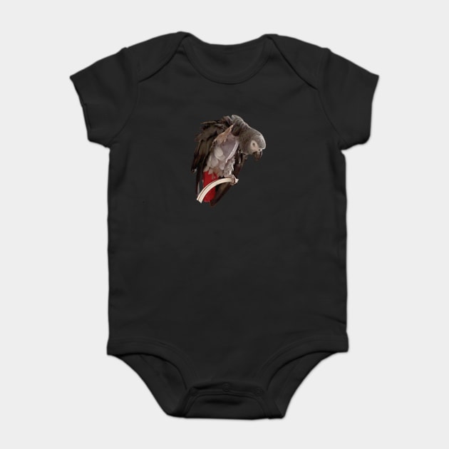 Einstein African Grey Parrot Waving, Bare Chest Baby Bodysuit by Einstein Parrot